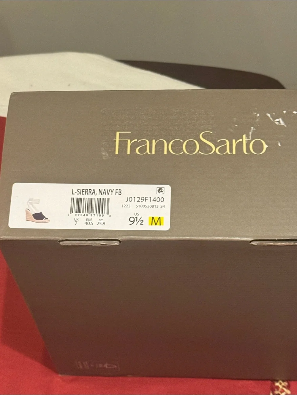 Franco Sarto Navy Canvas Sierra Espadrille Wedge with Cream Ankle Ties NIB 9.5M